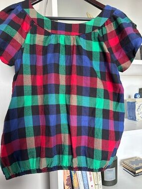 Steven Alan Multicolor Plaid Short Sleeve Top - Red, Green, Blue, Black